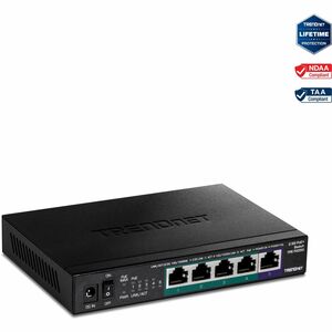 TRENDnet 5-Port Unmanaged 2.5G PoE+ Switch - 5 Ports - 2.5 Gigabit Ethernet - 2.5GBase-T - TAA Compliant - 2 Layer Supported - 7.83 W Power Consumption - 55 W PoE Budget - Twisted Pair - PoE Ports - Wall Mountable - Lifetime Limited Warranty