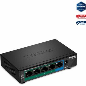 TRENDnet 5-Port Gigabit PoE+ Switch - 5 Ports - Gigabit Ethernet - 10/100/1000Base-T - TAA Compliant - 2 Layer Supported - 36 W Power Consumption - 32 W PoE Budget - Twisted Pair - PoE Ports - Wall Mountable, Compact - Lifetime Limited Warranty