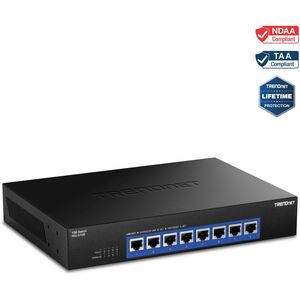 TRENDnet 8-Port 10G Switch - 8 Ports - 10 Gigabit Ethernet, 5 Gigabit Ethernet, 2.5 Gigabit Ethernet - 10GBase-T, 5GBase-T, 2.5GBase-T - TAA Compliant - 2 Layer Supported - 9.50 W Power Consumption - Twisted Pair - 1U High - Rack-mountable - Lifetime Limited Warranty
