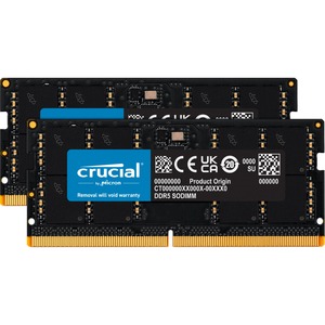 Crucial 64GB (2 x 32GB) DDR5 SDRAM Memory Kit - For Notebook - 64 GB (2 x 32GB) - DDR5-4800/PC5-38400 DDR5 SDRAM - 4800 MHz Dual-rank Memory - CL40 - 1.10 V - Non-ECC - Unbuffered - 262-pin - SoDIMM - Lifetime Warranty