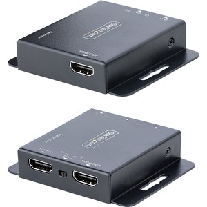 StarTech.com HDMI Extender over CAT6/CAT5, 4K 30Hz/130ft PoC HDMI over Ethernet Extender, HDMI Transmitter and Receiver kit, IR Extension - HDMI Extender over CAT6/CAT5 Ethernet - 4K 30Hz up to 130ft (40m) or 1080p up to 230ft (70m); One power supply w/ PoC; No software/drivers; IR Extension kit; HDMI output for local display/cascaded extender; Metal housing w/ built-on mounting brackets