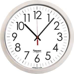 SKILCRAFT%C2%AE+Silver+Contemporary+Wall+Clock+-+Analog+-+Quartz+-+Plastic+-+Contemporary+Style+-+TAA+Compliant