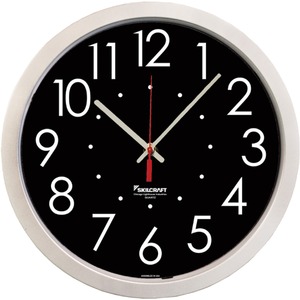 SKILCRAFT%C2%AE+High+Contrast+Quartz+Wall+Clock+-+Analog+-+Quartz+-+Black+Main+Dial+-+Plastic+-+TAA+Compliant