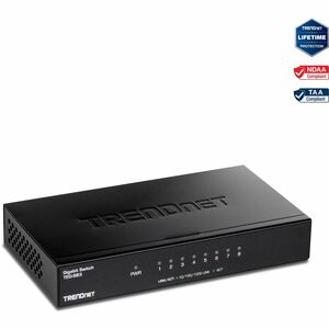 TRENDnet 8-Port Gigabit Desktop Switch - 8 Ports - Gigabit Ethernet - 1000Base-T - TAA Compliant - 2 Layer Supported - 3.20 W Power Consumption - Twisted Pair - Desktop, Compact - 3 Year Limited Warranty