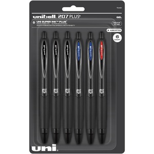 uniball%26trade%3B+207+Plus%2B+Gel+Pen+-+Medium+Pen+Point+-+Retractable+-+Assorted+Gel-based+Ink+-+Black+Metal+Barrel+-+6+%2F+Pack