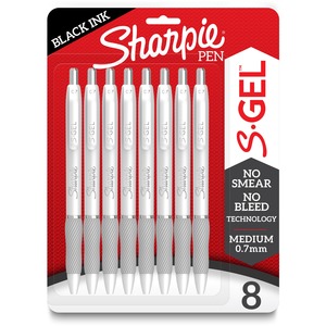 Sharpie+S-Gel+Pens+-+0.7+mm+Medium+Pen+Point+-+Black+Ink+-+Gel-based+-+White+Metal+Barrel+-+8+%2F+Pack