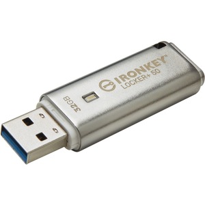 IronKey Locker+ 50 USB Flash Drive - 32 GB - USB 3.2 (Gen 1) Type A - 145 MB/s Read Speed - 115 MB/s Write Speed - Silver - XTS-AES, 256-bit AES - 5 Year Warranty - TAA Compliant