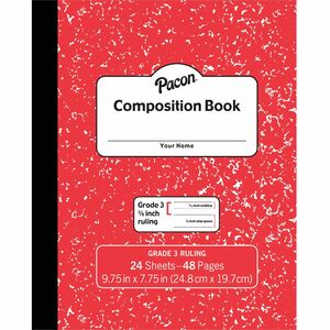Pacon+Composition+Book+-+24+Sheets+-+48+Pages+-+9.8%26quot%3B+x+7.5%26quot%3B+-+Red+Marble+Cover+-+Durable+Cover%2C+Soft+Cover+-+1+Each