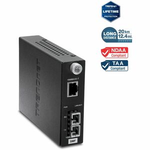 TRENDnet Intelligent 1000Base-T to 1000Base-LX/SX Single Mode SC Fiber Media Converter (20KM; 12.4Miles); Fiber to Ethernet Converter; SC Type Fiber Port; RJ-45;Lifetime Protection; TFC-1000S20 - 1000Base-T to 1000Base-LX Fiber Converter (20km)