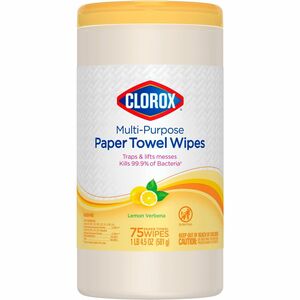 Clorox+Multipurpose+Paper+Towel+Wipes+-+Ready-To-Use+Wipe+-+Lemon+Verbena+Scent+-+75+%2F+Tub+-+1+Each+-+White