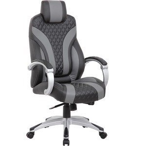 Boss+Hinged+Arm+Executive+Chair+-+Black%2C+Gray+Vinyl+Seat+-+Black%2C+Gray+Vinyl+Back+-+5-star+Base+-+Armrest+-+1+Each