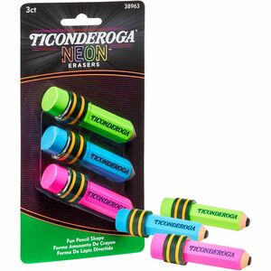 Ticonderoga+Pencil-Shaped+Erasers+-+Neon+Assorted+-+Assorted+-+Pencil+-+3+Each+-+Latex-free%2C+Non-toxic%2C+Smudge-free