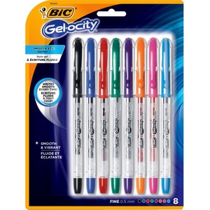 BIC Gelocity Smooth Precision Point Gel Pens Stic, Fine Point (0.5 mm)  Assorted Colours, For a Smooth Writing Experience, 8-Count Pack