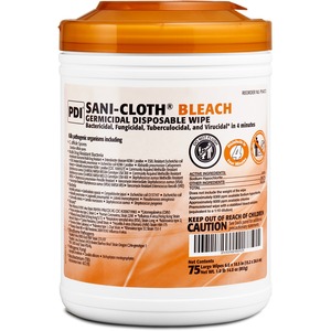 PDI+Sani-Cloth+Bleach+Germicidal+Wipes+-+10.50%26quot%3B+Length+x+6%26quot%3B+Width+-+75+%2F+Can+-+1+Each+-+Disposable%2C+Presaturated%2C+Pre-moistened%2C+Fungicide+-+White