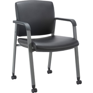 Lorell+Healthcare+Upholstery+Guest+Chair+with+Casters+-+Vinyl+Seat+-+Vinyl+Back+-+Steel+Frame+-+Square+Base+-+Black+-+Armrest+-+1+Each