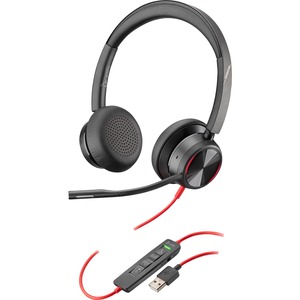 Poly Blackwire 8225 USB-A Headset - Stereo - Mini-phone (3.5mm), USB Type A - Wired - 32 Ohm - Over-the-head - Binaural - Supra-aural - 7.2 ft Cable - Omni-directional, Noise Cancelling Microphone - Noise Canceling - Black