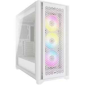 Corsair iCUE Computer Case - Mid-tower - White - Tempered Glass, Steel, Plastic - 6 x Bay - 3 x 4.72" (120 mm) x Fan(s) Installed - ATX Motherboard Supported - 12 x Fan(s) Supported - 2 x Internal 3.5" Bay - 4 x Internal 2.5" Bay - 9x Slot(s) - 3 x USB(s) - 1 x Audio In - 1 x Audio Out - Liquid Cooler