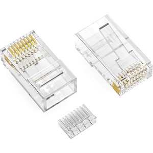 Axiom RJ45 Cat.5e UTP Plug w/Inserter, Solid/Stranded Wire, 50 Micron, 100-Pack - 100 Pack - Clear