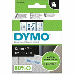 Dymo+D1+Electronic+Tape+Cartridge+-+1%2F2%26quot%3B+Width+x+23+ft+Length+-+Blue%2C+White+-+1+Each+-+Easy+Peel%2C+Durable