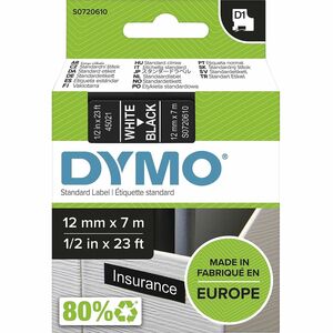 Dymo+S0720610+D1+45021+Tape+12mm+x+7m+White+on+Black+-+15%2F32%26quot%3B+Width+x+22+31%2F32+ft+Length+-+White+on+Black+-+1+Each+-+Easy+Peel%2C+Durable