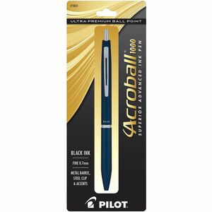 Acroball+Ballpoint+Pen+-+0.7+mm+Fine+Pen+Point+-+Refillable+-+Retractable+-+Black+Ink+-+Gel-based+-+Navy+Metal+Barrel+-+Tungsten+Carbide+Tip+-+1+Each