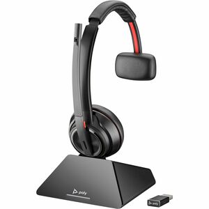 Poly Savi 8210 UC Microsoft Teams Certified DECT 1920-1930 MHz USB-A Headset - Mono - Wireless - Bluetooth/DECT - 590.6 ft - 20 Hz - 20 kHz - On-ear, Over-the-head - Monaural - Ear-cup - Omni-directional, Noise Cancelling Microphone - Noise Canceling - Black