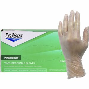 ProWorks+Vinyl+Powdered+Industrial+Gloves+-+Small+Size+-+Vinyl+-+Clear+-+Powdered%2C+Non-sterile+-+For+Industrial%2C+General+Purpose%2C+Construction%2C+Food+Processing%2C+Food+Service%2C+Hospitality+-+100+%2F+Box+-+3+mil+Thickness+-+9%26quot%3B+Glove+Length