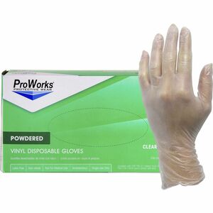 ProWorks+Vinyl+Powdered+Industrial+Gloves+-+Medium+Size+-+Vinyl+-+Clear+-+Powdered%2C+Non-sterile+-+For+Industrial%2C+General+Purpose%2C+Construction%2C+Food+Processing%2C+Food+Service%2C+Hospitality+-+100+%2F+Box+-+3+mil+Thickness+-+9%26quot%3B+Glove+Length