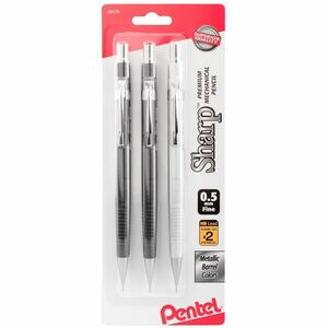 Pentel+Sharp+Premium+Mechanical+Pencils+-+0.5+mm+Black+Lead+-+HB%2F%232+-+Assorted+Barrel+-+3+%2F+Pack