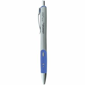 Universal+Comfort+Grip+Gel+Pen+-+0.7+mm+Medium+Conical+Pen+Point+-+Retractable+-+Blue+Ink+-+Water+Based+-+Gray%2C+Blue%2C+Silver+Barrel+-+1+Dozen