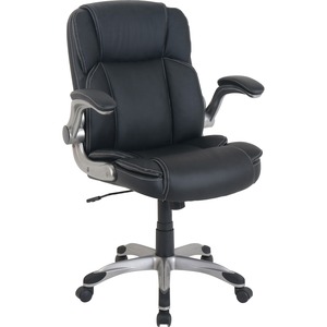 NuSparc+Leather+Rolling+Chair+-+Mid+Back+-+5-star+Base+-+Black+-+Bonded+Leather+-+Armrest+-+1+Each