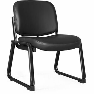 Lorell+Deluxe+Leather+Guest+Chair+-+Plywood%2C+Leather+Seat+-+Plywood%2C+Leather+Back+-+Powder+Coated+Metal+Frame+-+Sled+Base+-+Black+-+1+Each