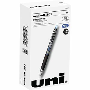 uniball%26trade%3B+207+Gel+Pens+-+Retractable+-+Blue+Ink+-+Pigment-based%2C+Gel-based+-+Stainless+Steel+Tip+-+Office%2C+Home%2C+Classroom%2C+Writing+-+1+Dozen