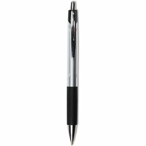 Universal+Comfort+Grip+Ballpoint+Pen+-+1+mm+Medium+Conical+Pen+Point+-+Retractable+-+Black+Ink+-+Silver%2C+Black+Barrel+-+1+Dozen