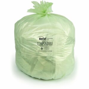 Heritage+BioTuf+Trash+Bag+-+64+gal+Capacity+-+47%26quot%3B+Width+x+60%26quot%3B+Depth+-+1+mil+%2825+Micron%29+Thickness+-+Green+-+Bioplast+-+Can%2C+Food+Waste%2C+Industrial