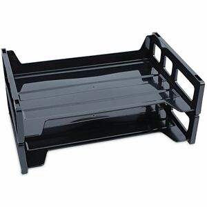 Universal+Desk+Tray+-+2+Compartment%28s%29+-+2.75%26quot%3B+Height+x+13%26quot%3B+Width+x+9%26quot%3B+Depth+-+Black+-+Plastic+-+2+Pack