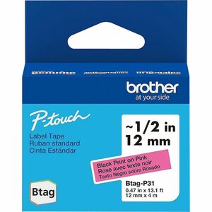 Brother+P-touch+BTAG-P31+Black+on+Pink+Label+Tape+-+x+15%2F32%26quot%3B+Width+x+13+1%2F8+ft+Length+-+Black+on+Pink+-+Plastic+-+Water+Resistant+-+1+Each