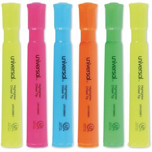 Universal+Highlighter+-+Assorted%2C+Fluorescent+Yellow%2C+Fluorescent+Blue%2C+Fluorescent+Green%2C+Fluorescent+Orange%2C+Fluorescent+Pink+Ink+-+Assorted+Round%2C+Yellow+Tank%2C+Blue%2C+Green%2C+Orange%2C+Pink+Barrel+-+1+Dozen