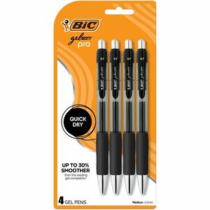BIC+Gelocity+Pro+Gel+Pen+-+0.7+mm+Medium+Pen+Point+-+Retractable+-+Black+Ink+-+Gel-based+-+Round+Barrel+-+4+%2F+Pack