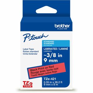Brother+Genuine+P-touch+TZe421+BK+on+RD+Label+Tape%2C+Laminated%2C+9mmX8m