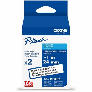 Brother+Genuine+P-touch+TZe2512PK+BK+on+WHT+Label+Tapes%2C+Laminated%2C+24mmX8m+each+-+15%2F16%26quot%3B+Width+-+White+-+Laminated+-+Water+Resistant+-+2+Pack