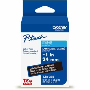 Brother+Genuine+P-touch+TZe355+WHT+on+BK+Label+Tape%2C+Laminated%2C+24mmX8m