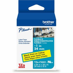 Brother+Genuine+P-touch+TZeFX651+BK+on+YL+Label+Tape%2C+Flexible+ID+Laminated%2C+24mmX8m