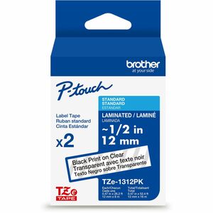 Brother+Genuine+P-touch+TZe1312PK+BK+on+CLR+Label+Tapes%2C+Laminated%2C+12mmX8m+each+-+15%2F32%26quot%3B+Width+-+Clear+-+Laminated+-+Water+Resistant+-+2+Pack