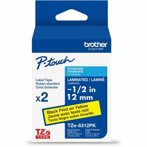 Brother+Genuine+P-touch+TZe6312PK+BK+on+YL+Label+Tapes%2C+Laminated%2C+12mmX8m+each+-+15%2F32%26quot%3B+Width+-+Yellow+-+Laminated+-+Water+Resistant+-+2+Pack