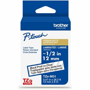 Brother+Genuine+P-touch+TZeM31+BK+on+CLR+Label+Tape%2C+Premium+Matte+Laminated%2C+12mmX8m