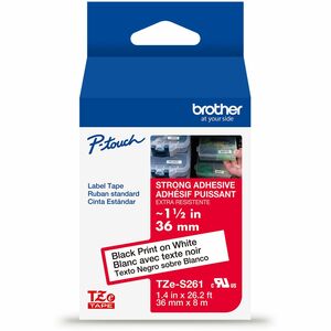 Brother+Genuine+P-touch+TZeS261+BK+on+WHT+Label+Tape%2C+Strong+Adhesive+Lam.%2C+36mmX8m