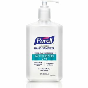 PURELL%C2%AE+Advanced+Hand+Sanitizer+-+12+fl+oz+-+Pump+Bottle+Dispenser+-+Kill+Germs+-+Skin%2C+Hand%2C+Reception%2C+Conference+Room%2C+Breakroom%2C+Desk%2C+Counter+-+Moisturizing+-+Clear+-+Residue-free%2C+Non-sticky+-+1+Each