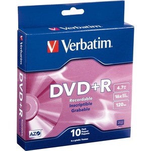 Verbatim AZO DVD+R 4.7GB 16X with Branded Surface - 10pk Spindle Box - 4.7GB - 10 Pack
