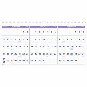 At-A-Glance 3-Month Horizontal Wall Calendar - Julian Dates - Quarterly - 15 Month - December 2021 till February 2023 - 3 Month Single Page Layout - 12